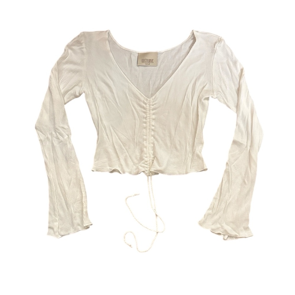 LUCY LOVE Vintage White Ribbed Crop Top, size XS